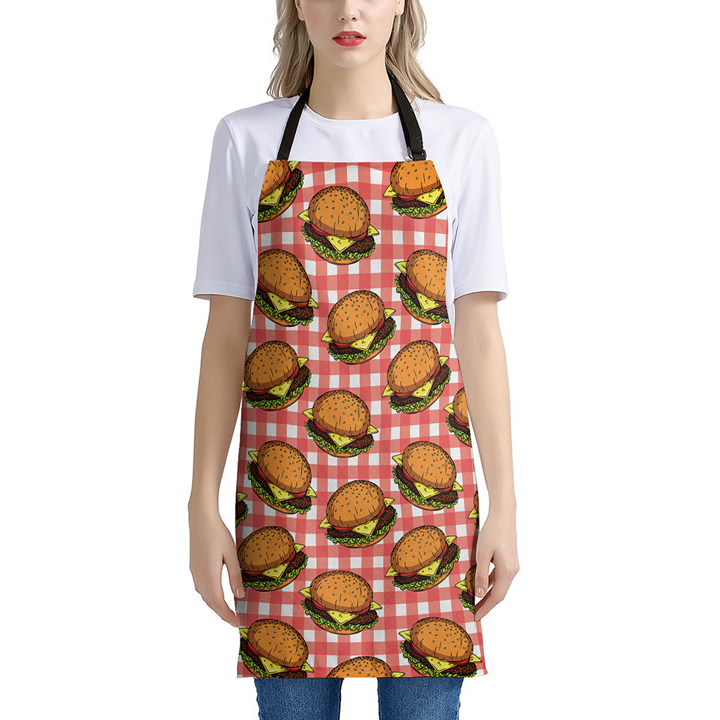 Hamburger Plaid Pattern Print Apron