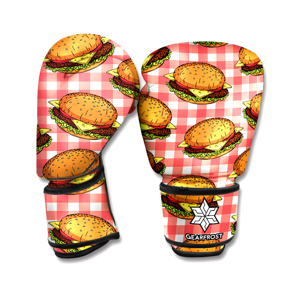 Hamburger Plaid Pattern Print Boxing Gloves