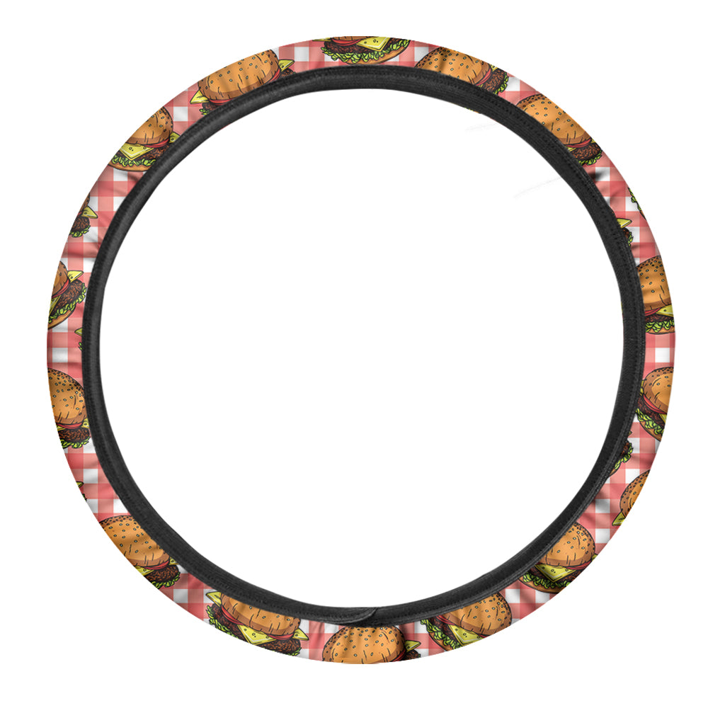 Hamburger Plaid Pattern Print Car Steering Wheel Cover
