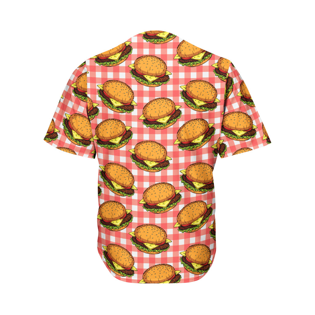 Hamburger Plaid Pattern Print Men's Baseball Jersey