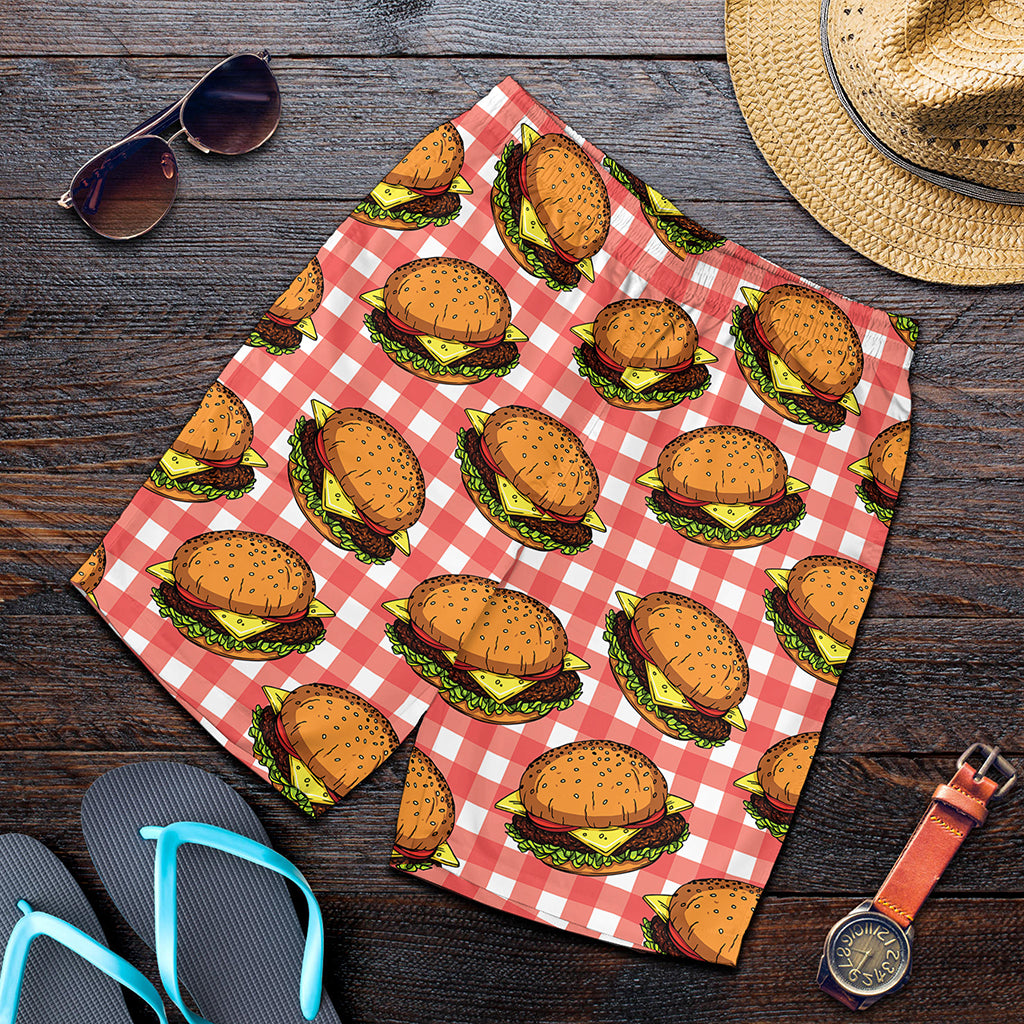 Hamburger Plaid Pattern Print Men's Shorts