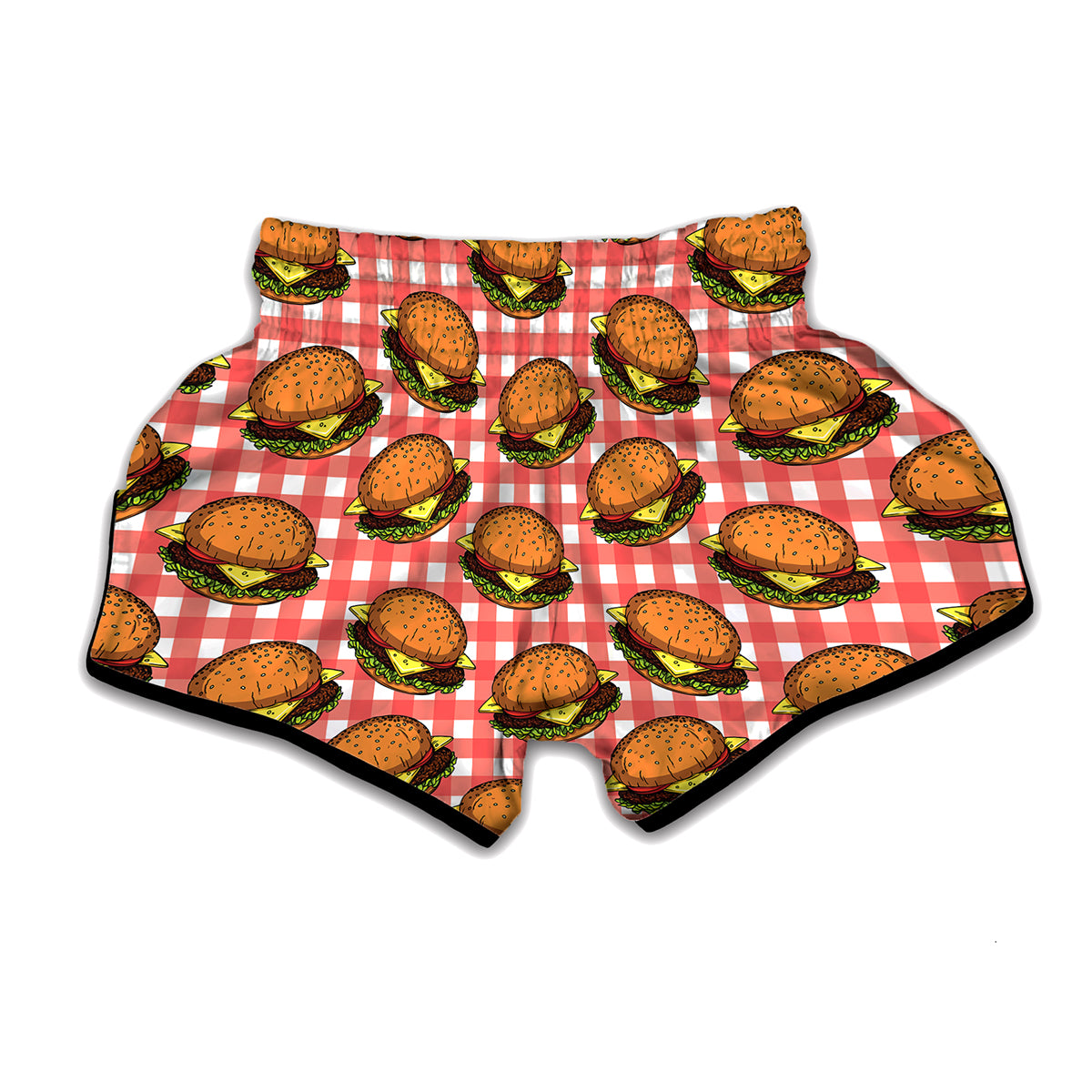Hamburger Plaid Pattern Print Muay Thai Boxing Shorts