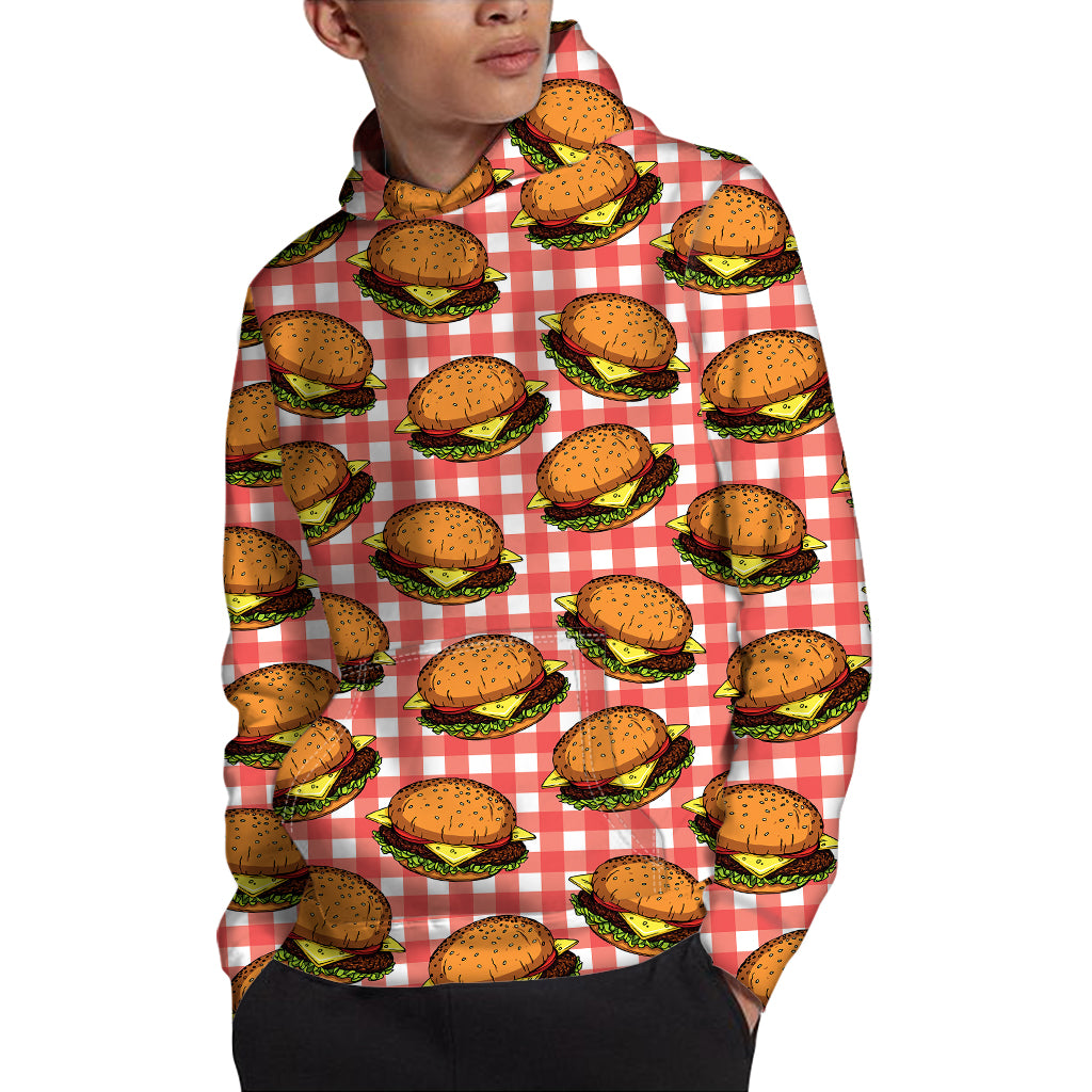 Hamburger Plaid Pattern Print Pullover Hoodie
