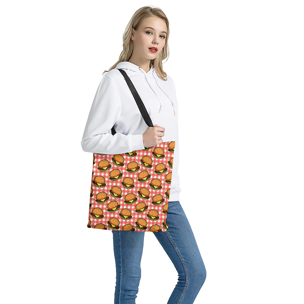 Hamburger Plaid Pattern Print Tote Bag