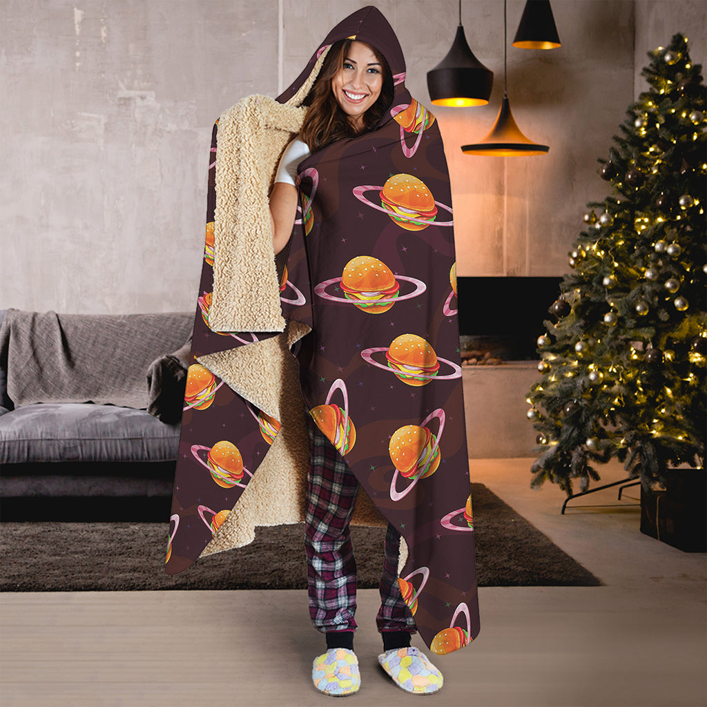 Hamburger Planet Pattern Print Hooded Blanket