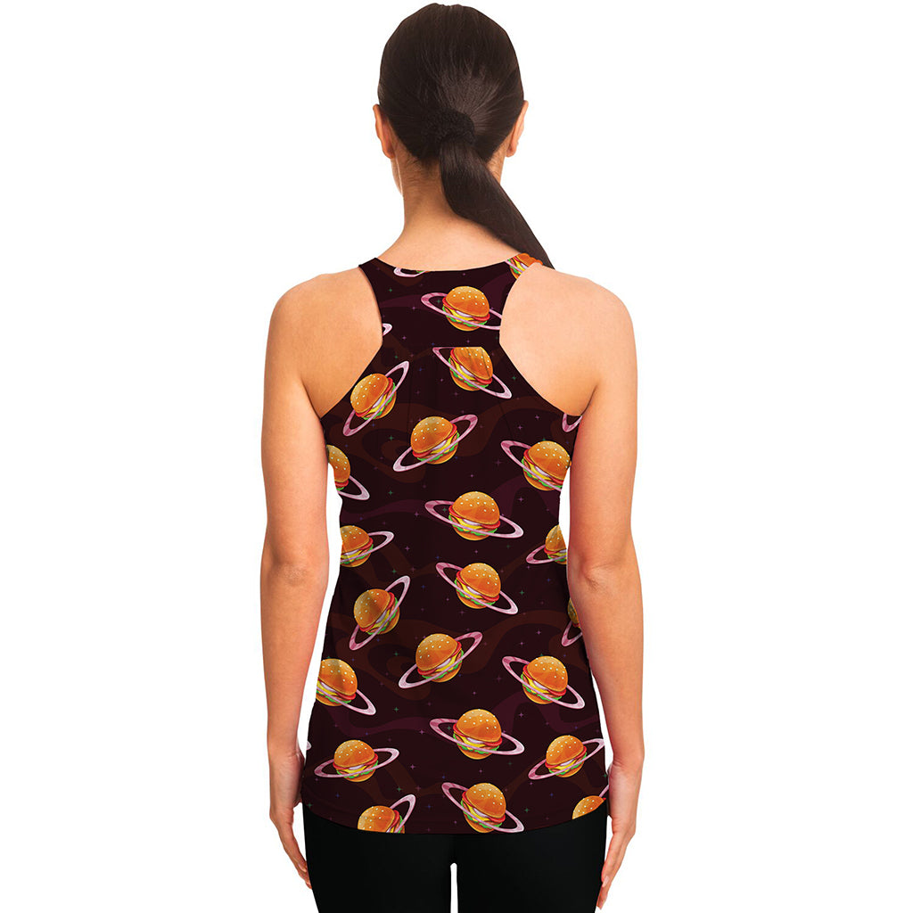 Hamburger Planet Pattern Print Women's Racerback Tank Top