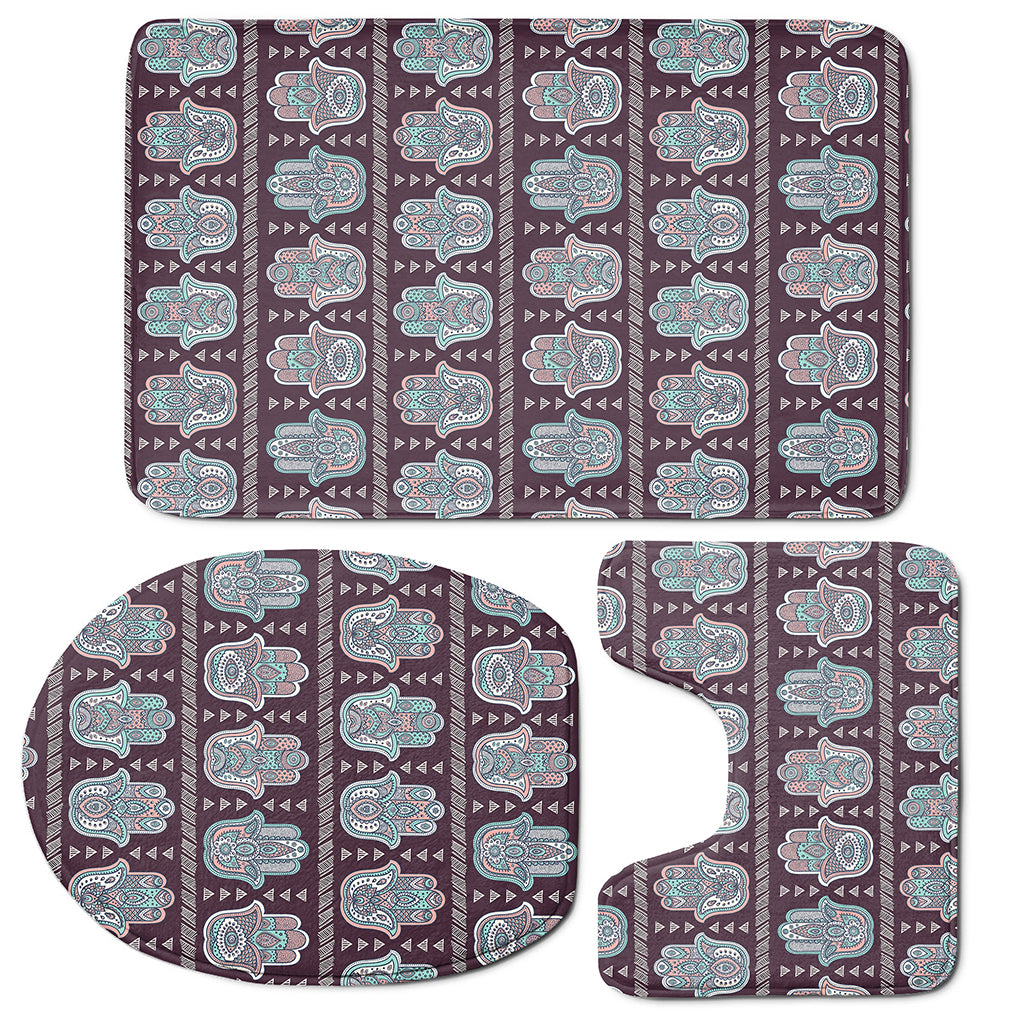 Hamsa Symbol Pattern Print 3 Piece Bath Mat Set