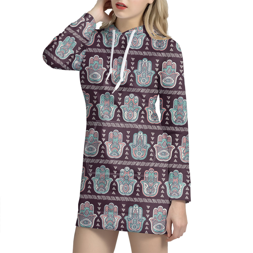 Hamsa Symbol Pattern Print Hoodie Dress