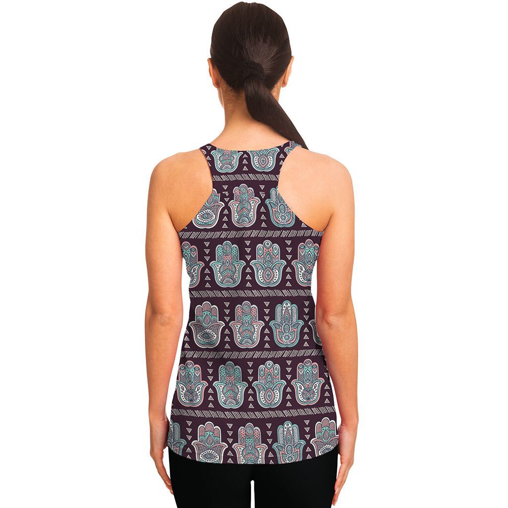 Hamsa Symbol Pattern Print Women's Racerback Tank Top