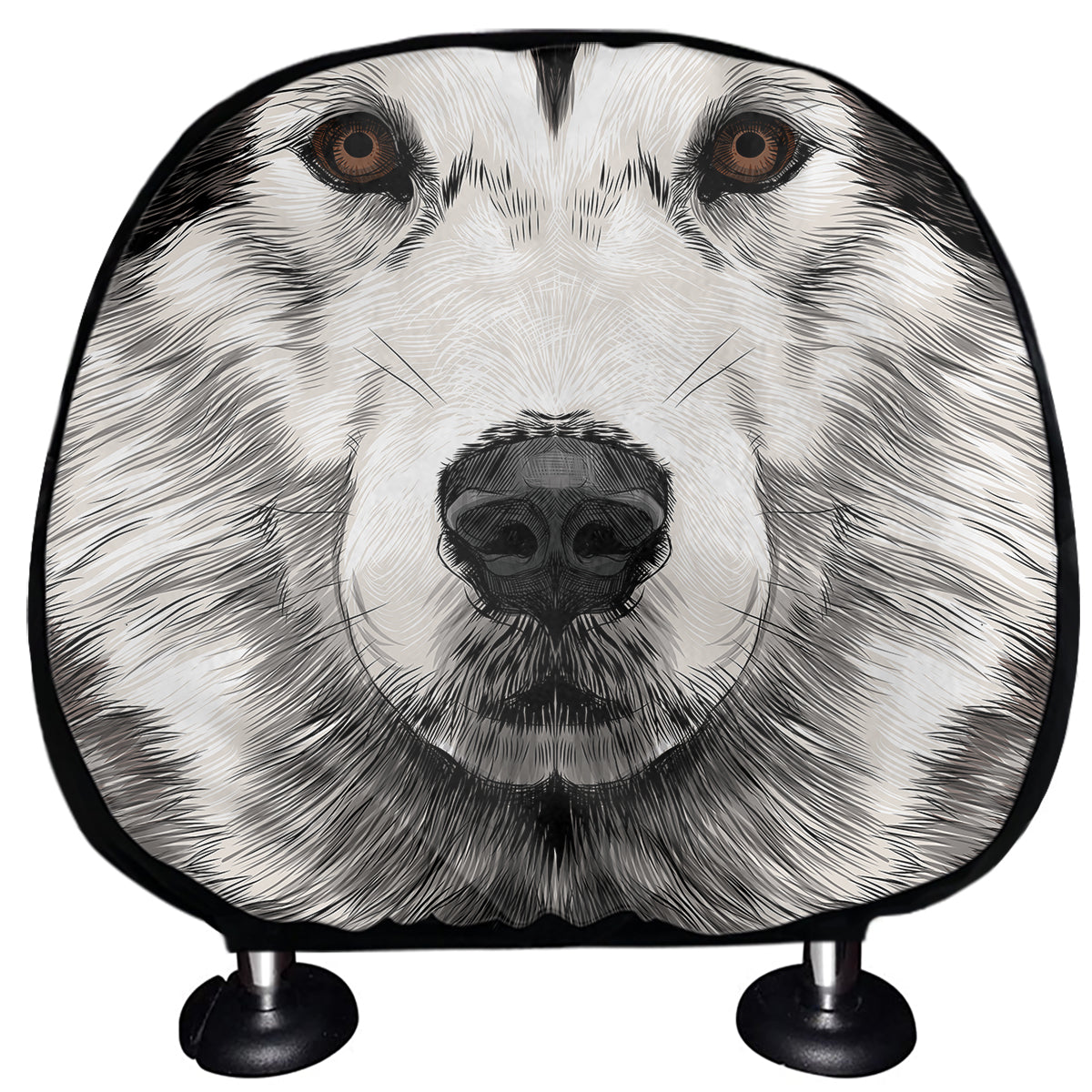 Hand Drawn Alaskan Malamute Print Car Headrest Covers