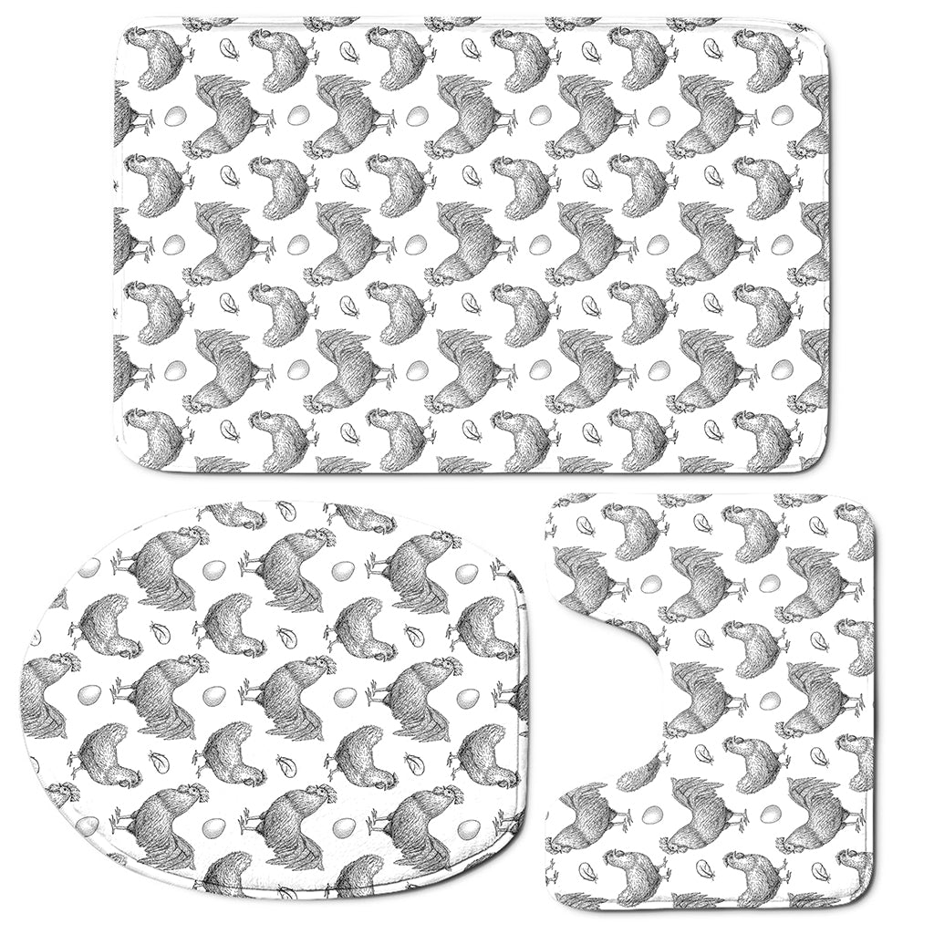 Hand Drawn Chicken Pattern Print 3 Piece Bath Mat Set