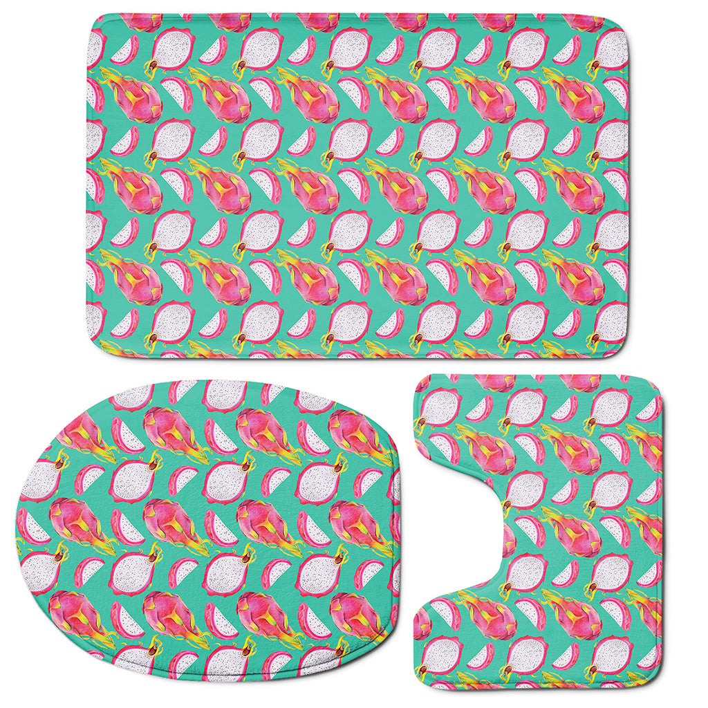 Hand Drawn Dragon Fruit Pattern Print 3 Piece Bath Mat Set