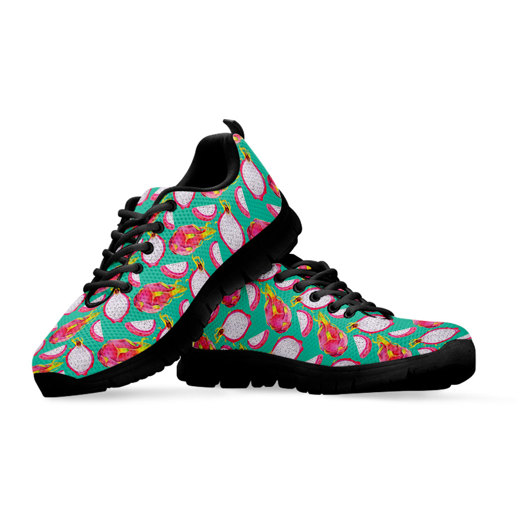 Hand Drawn Dragon Fruit Pattern Print Black Sneakers
