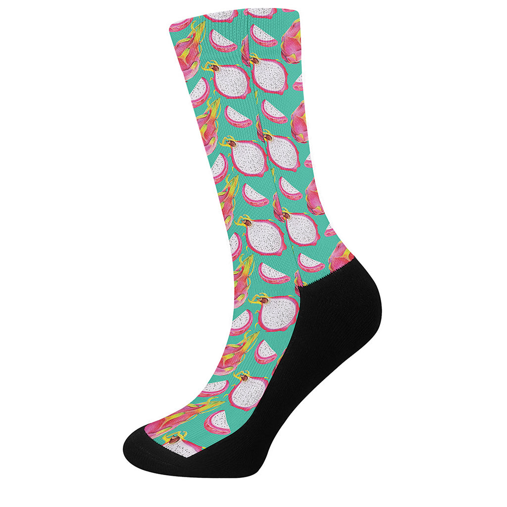 Hand Drawn Dragon Fruit Pattern Print Crew Socks