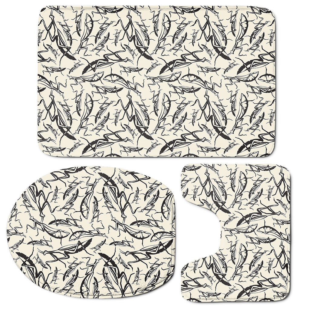 Hand Drawn Mantis Pattern Print 3 Piece Bath Mat Set