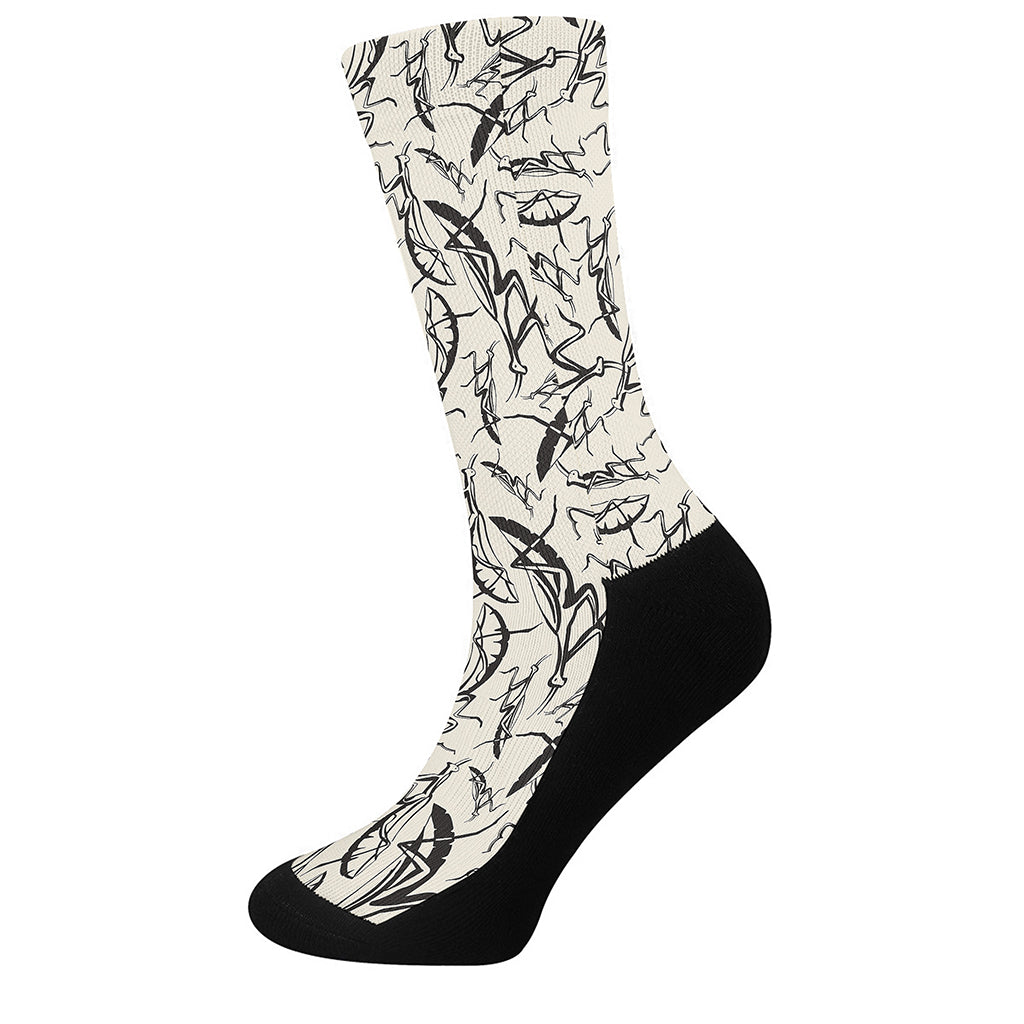 Hand Drawn Mantis Pattern Print Crew Socks