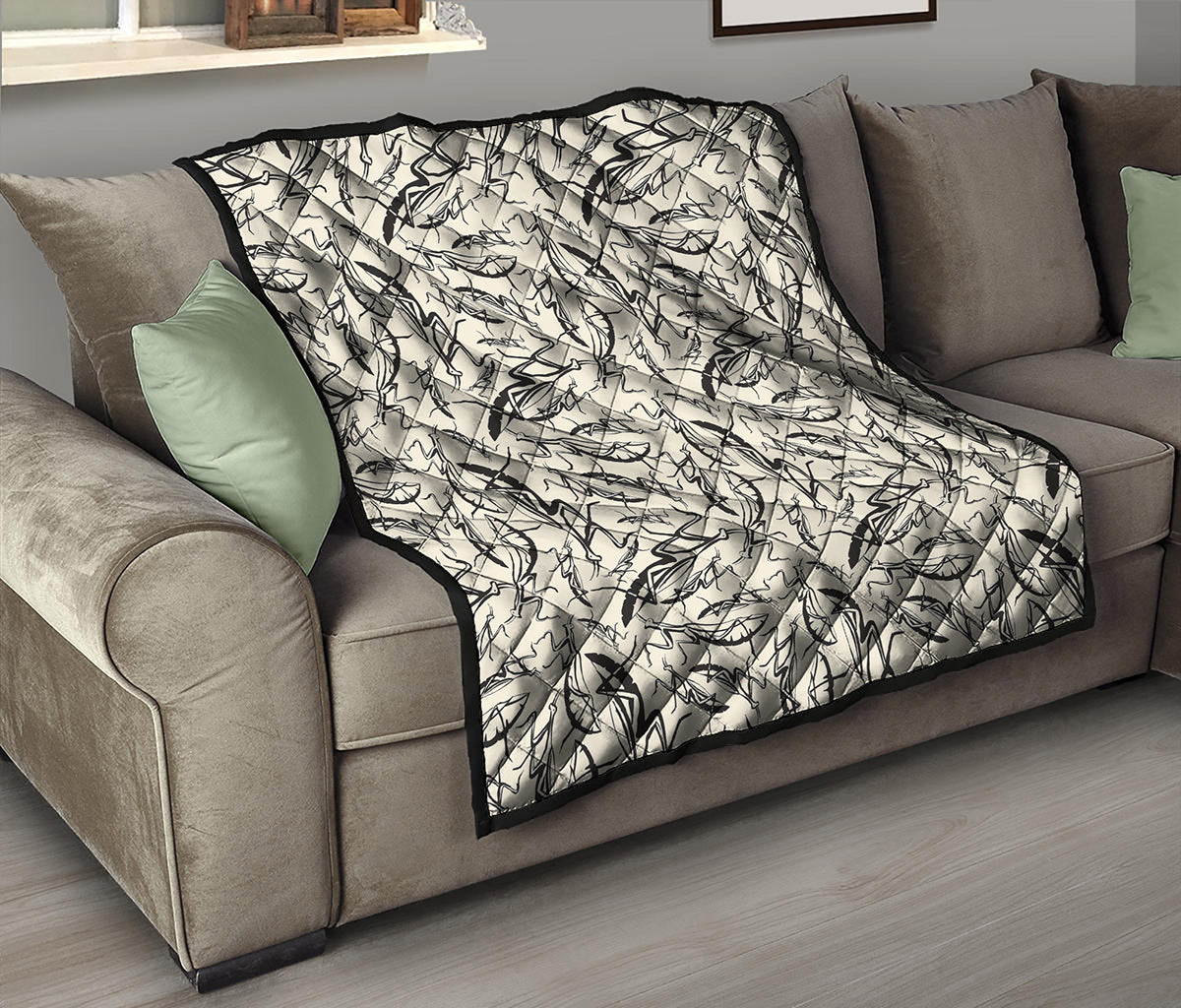 Hand Drawn Mantis Pattern Print Quilt