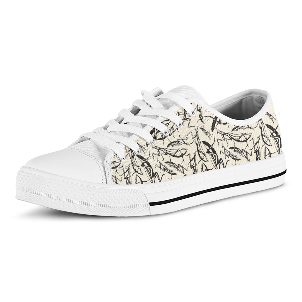 Hand Drawn Mantis Pattern Print White Low Top Shoes