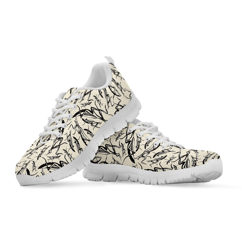 Hand Drawn Mantis Pattern Print White Sneakers