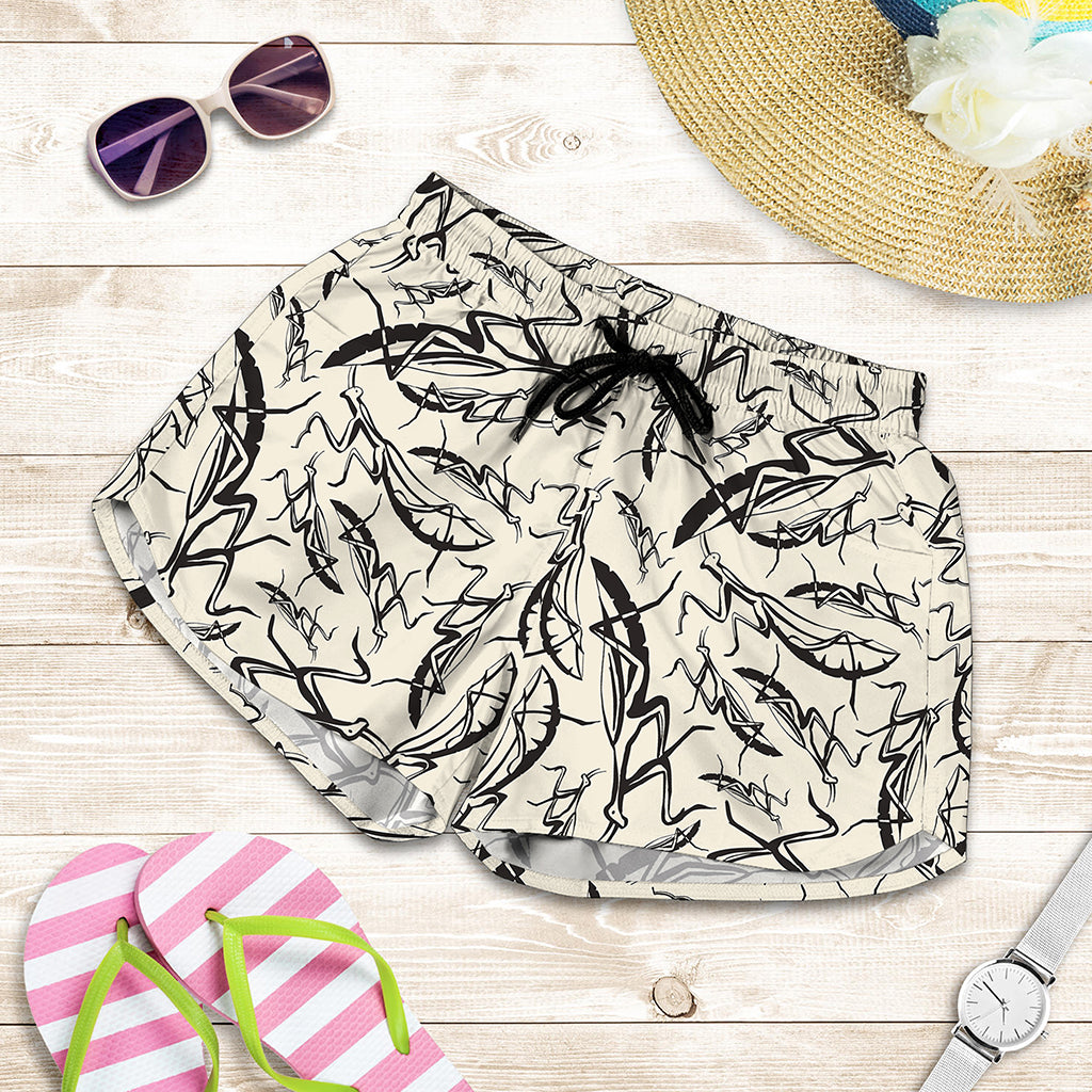 Hand Drawn Mantis Pattern Print Women's Shorts