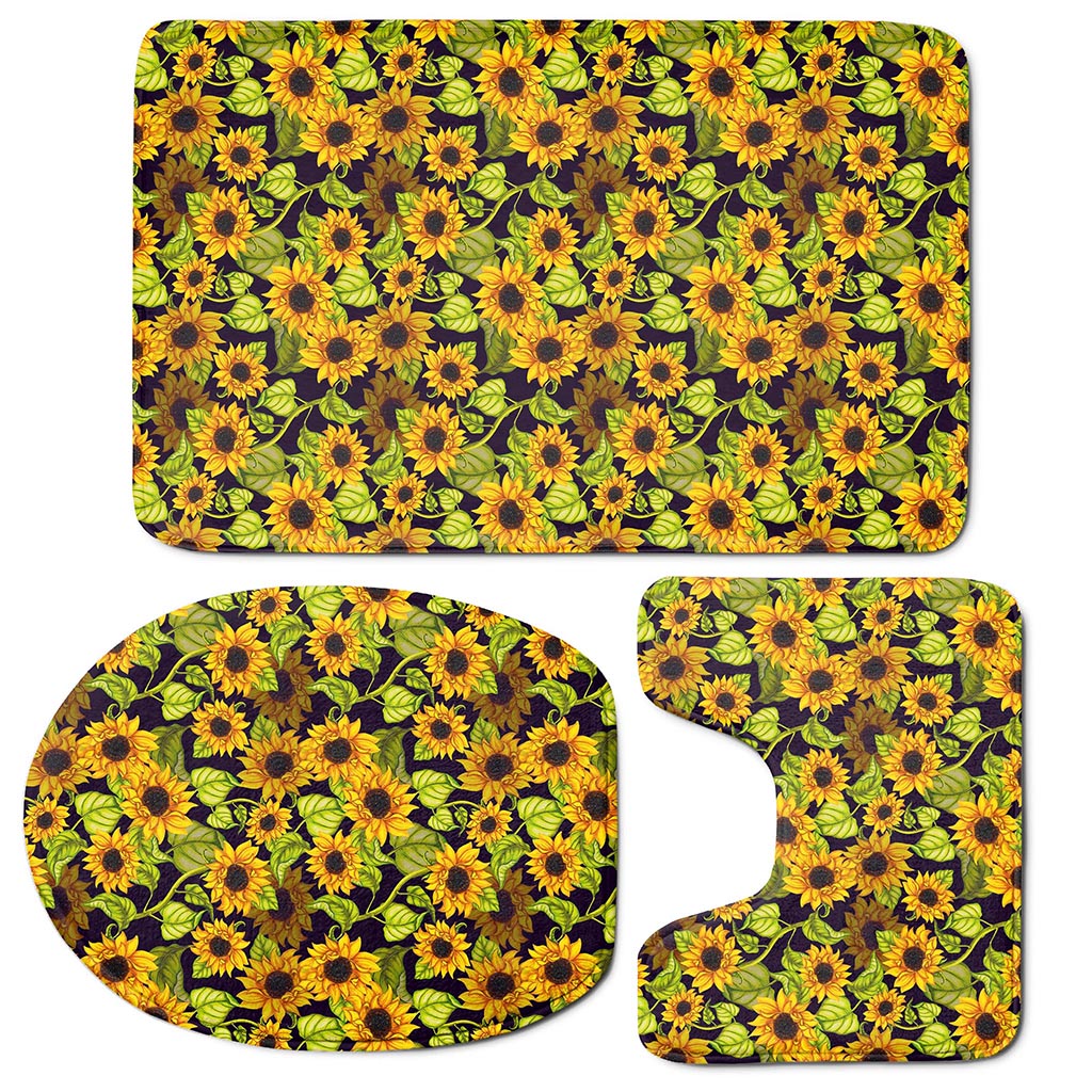 Hand Drawn Sunflower Pattern Print 3 Piece Bath Mat Set