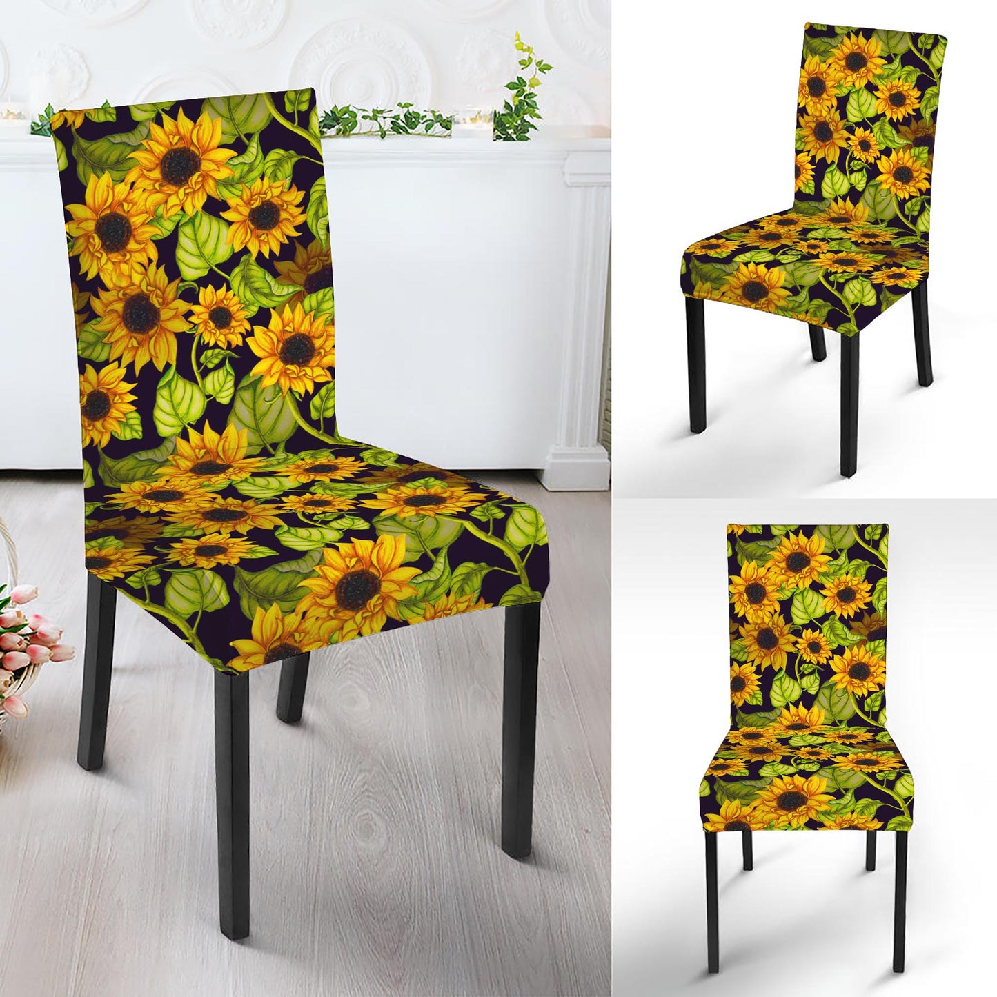 Hand Drawn Sunflower Pattern Print Dining Chair Slipcover