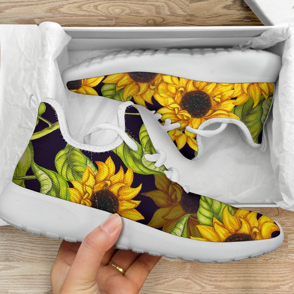 Hand Drawn Sunflower Pattern Print Mesh Knit Shoes GearFrost
