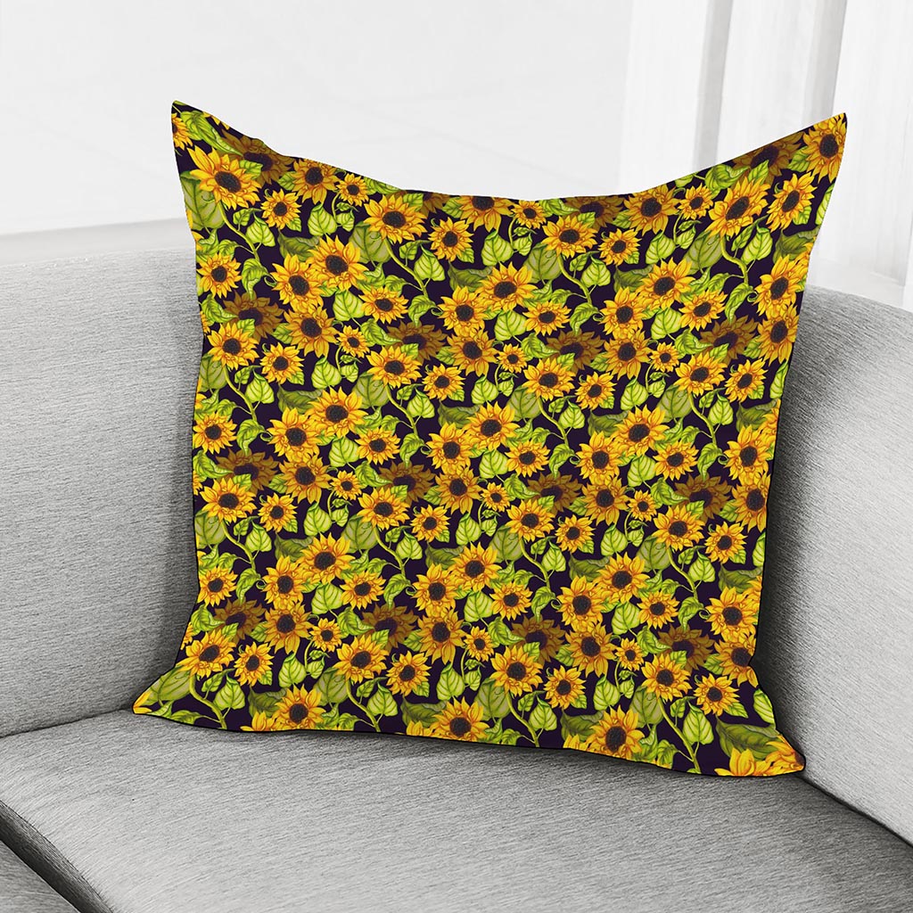 Hand Drawn Sunflower Pattern Print Pillow Cover
