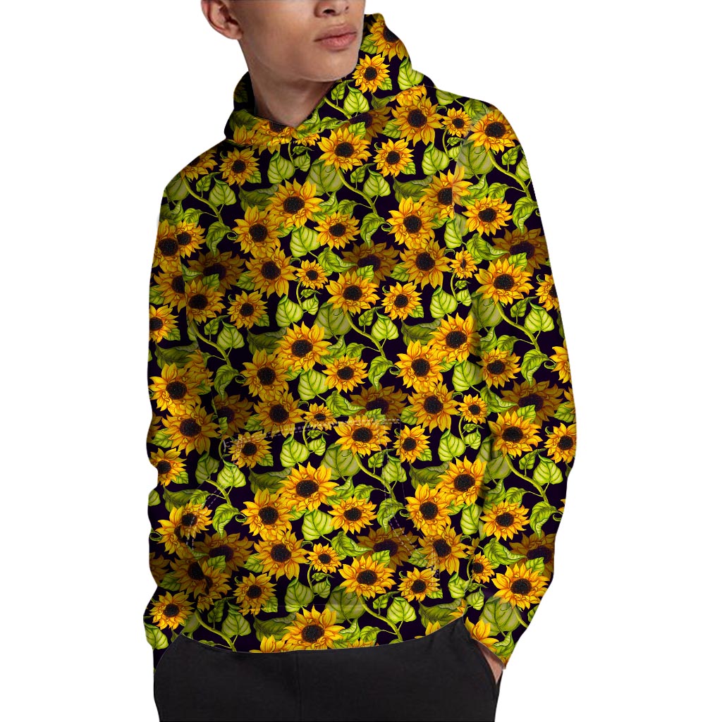 Hand Drawn Sunflower Pattern Print Pullover Hoodie