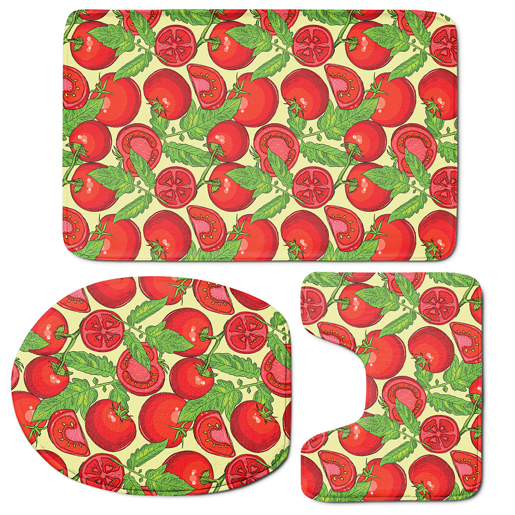 Hand Drawn Tomato Pattern Print 3 Piece Bath Mat Set