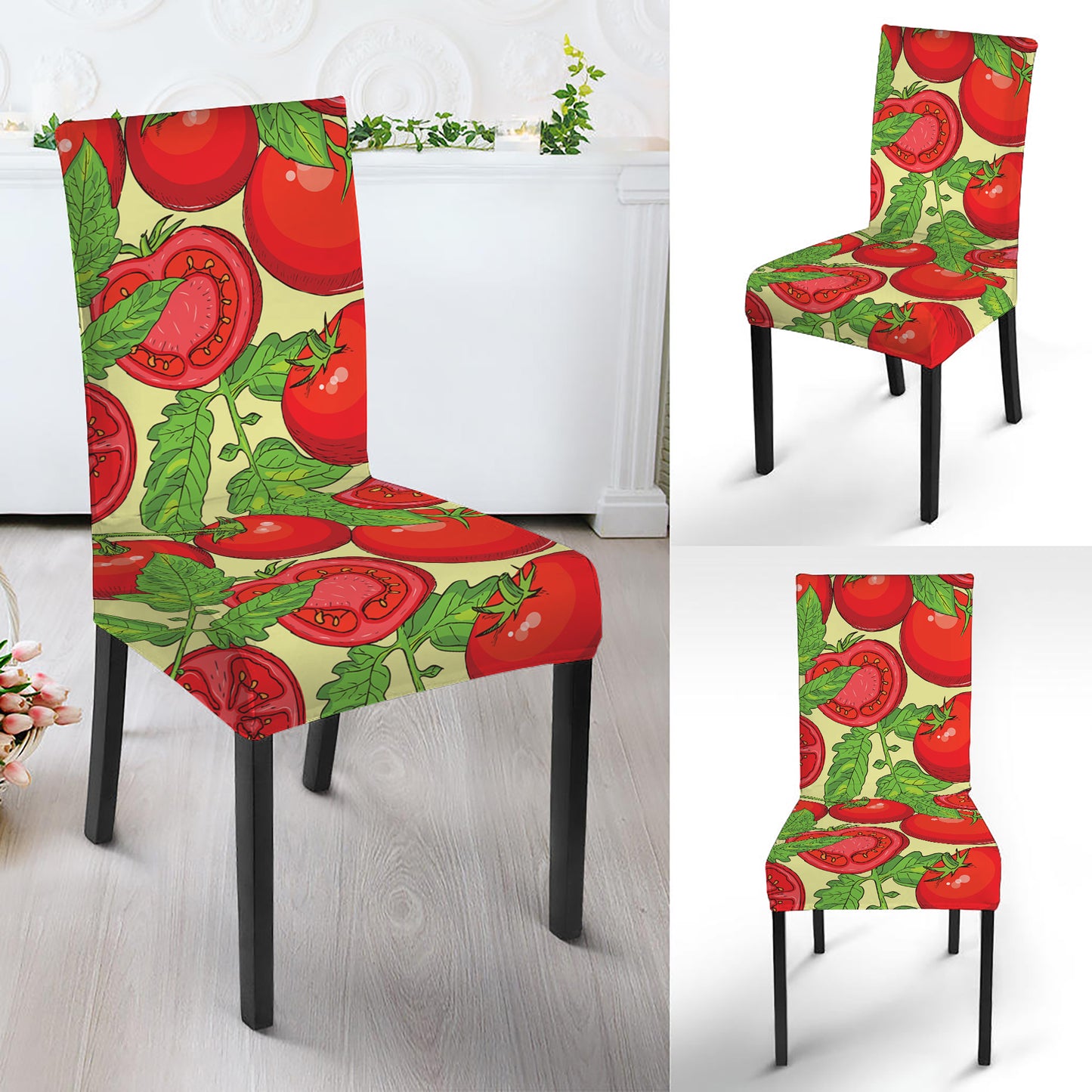 Hand Drawn Tomato Pattern Print Dining Chair Slipcover