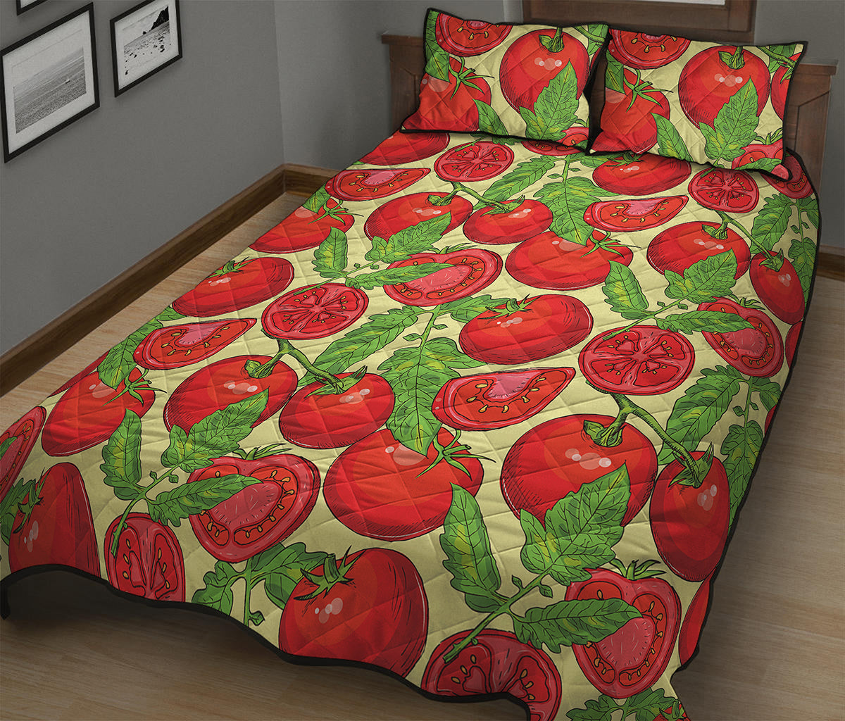 Hand Drawn Tomato Pattern Print Quilt Bed Set