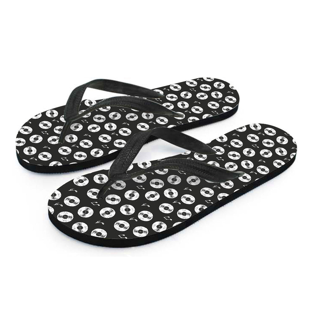 Hand Drawn Vinyl Record Pattern Print Flip Flops
