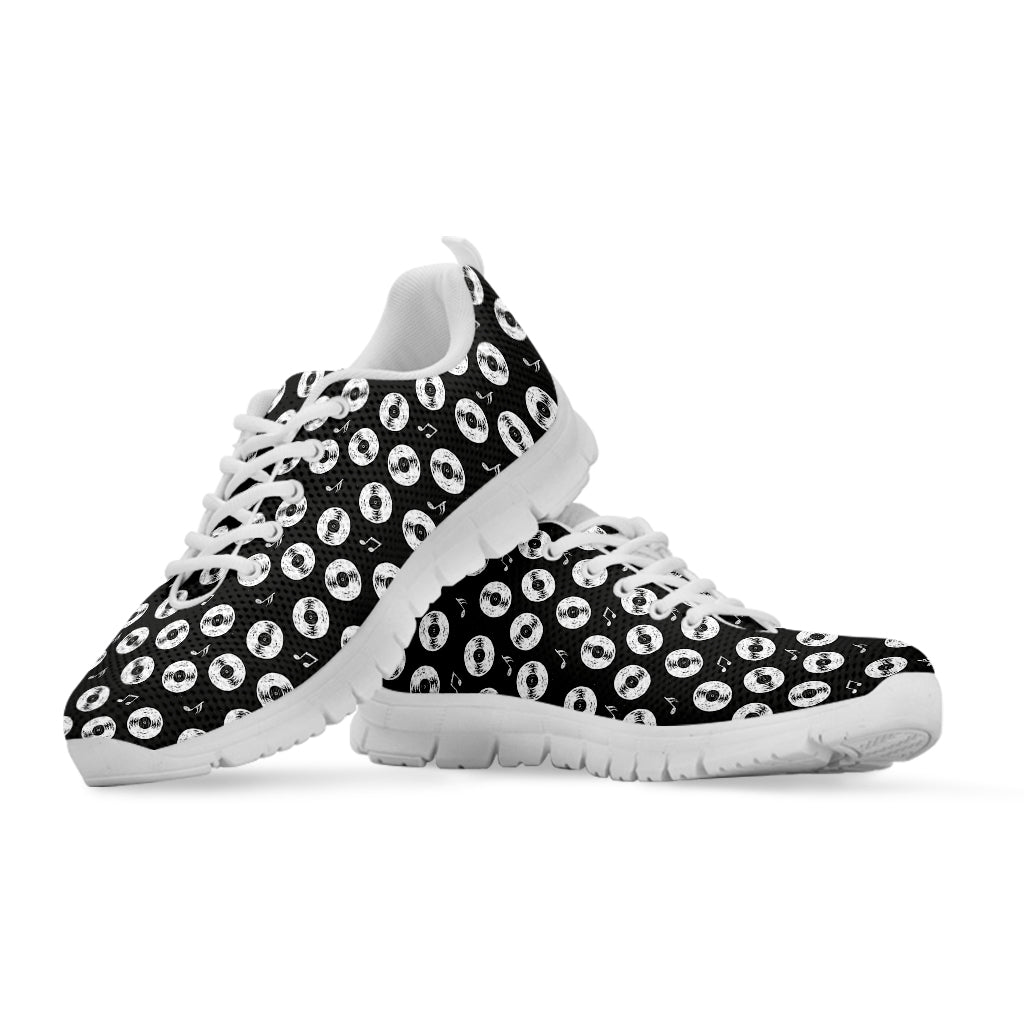 Hand Drawn Vinyl Record Pattern Print White Sneakers