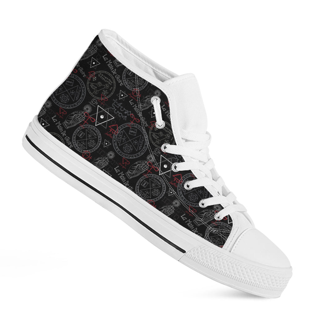 Hand Of Glory Black Magic Witch Print White High Top Shoes