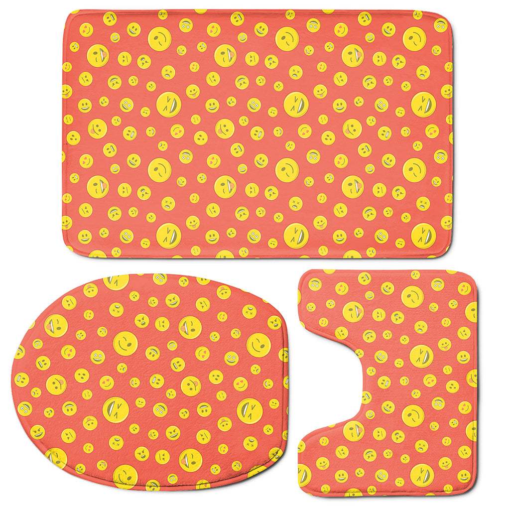 Happy Emoji Pattern Print 3 Piece Bath Mat Set