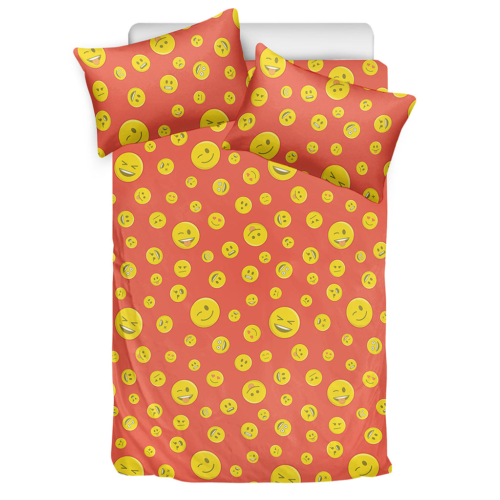 Happy Emoji Pattern Print Duvet Cover Bedding Set