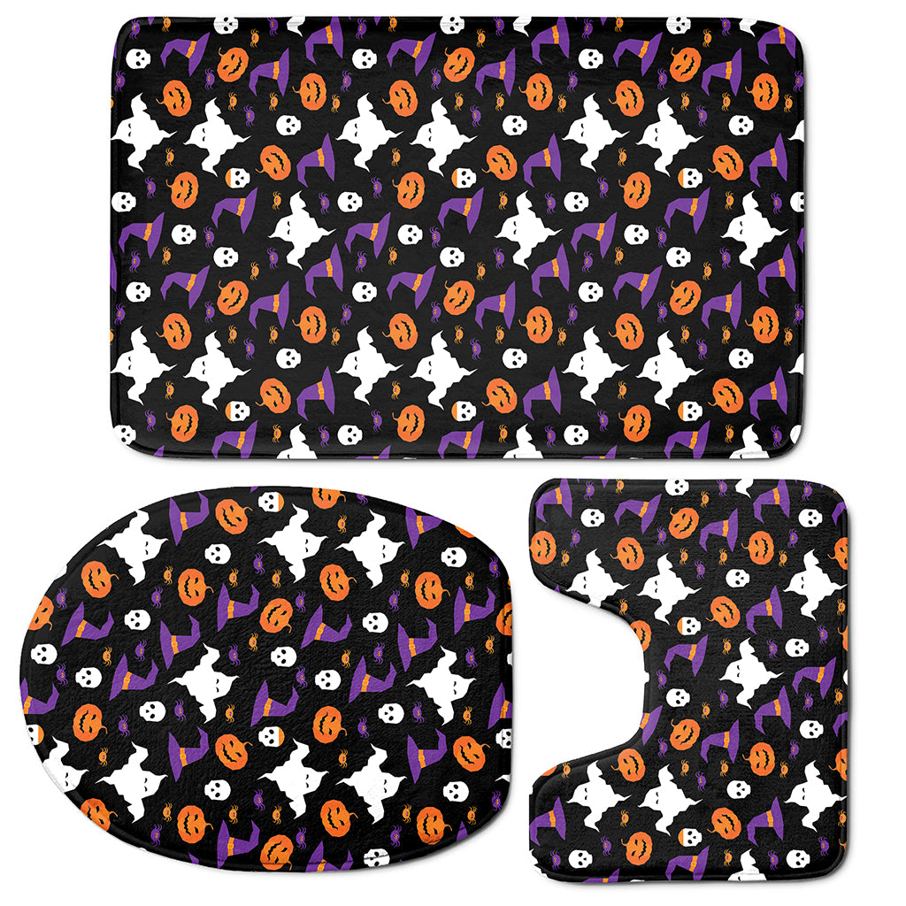 Happy Halloween Ghost Pattern Print 3 Piece Bath Mat Set