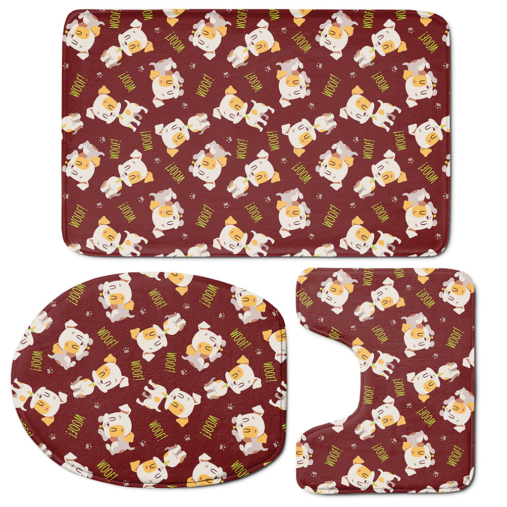 Happy Jack Russell Terrier Pattern Print 3 Piece Bath Mat Set