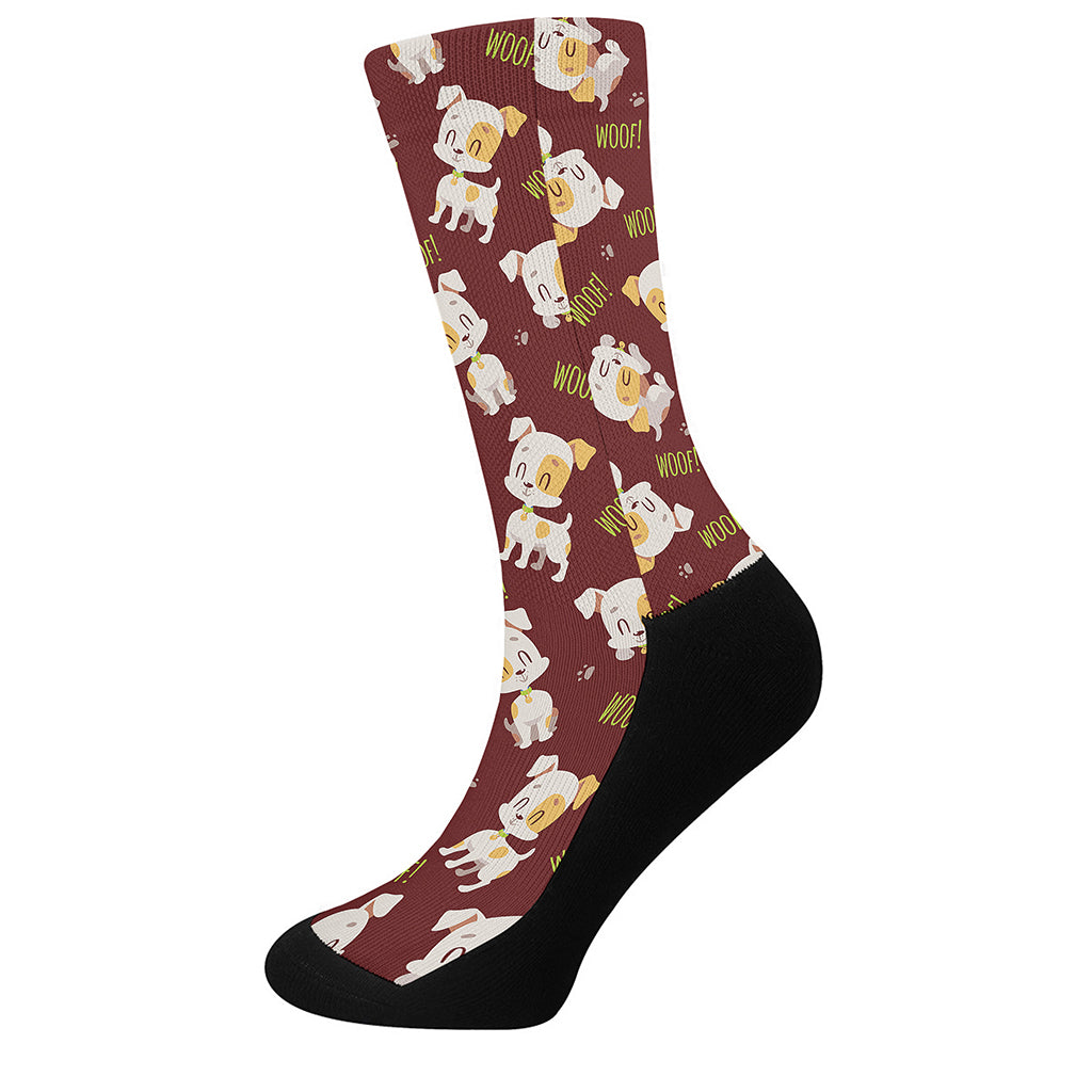 Happy Jack Russell Terrier Pattern Print Crew Socks