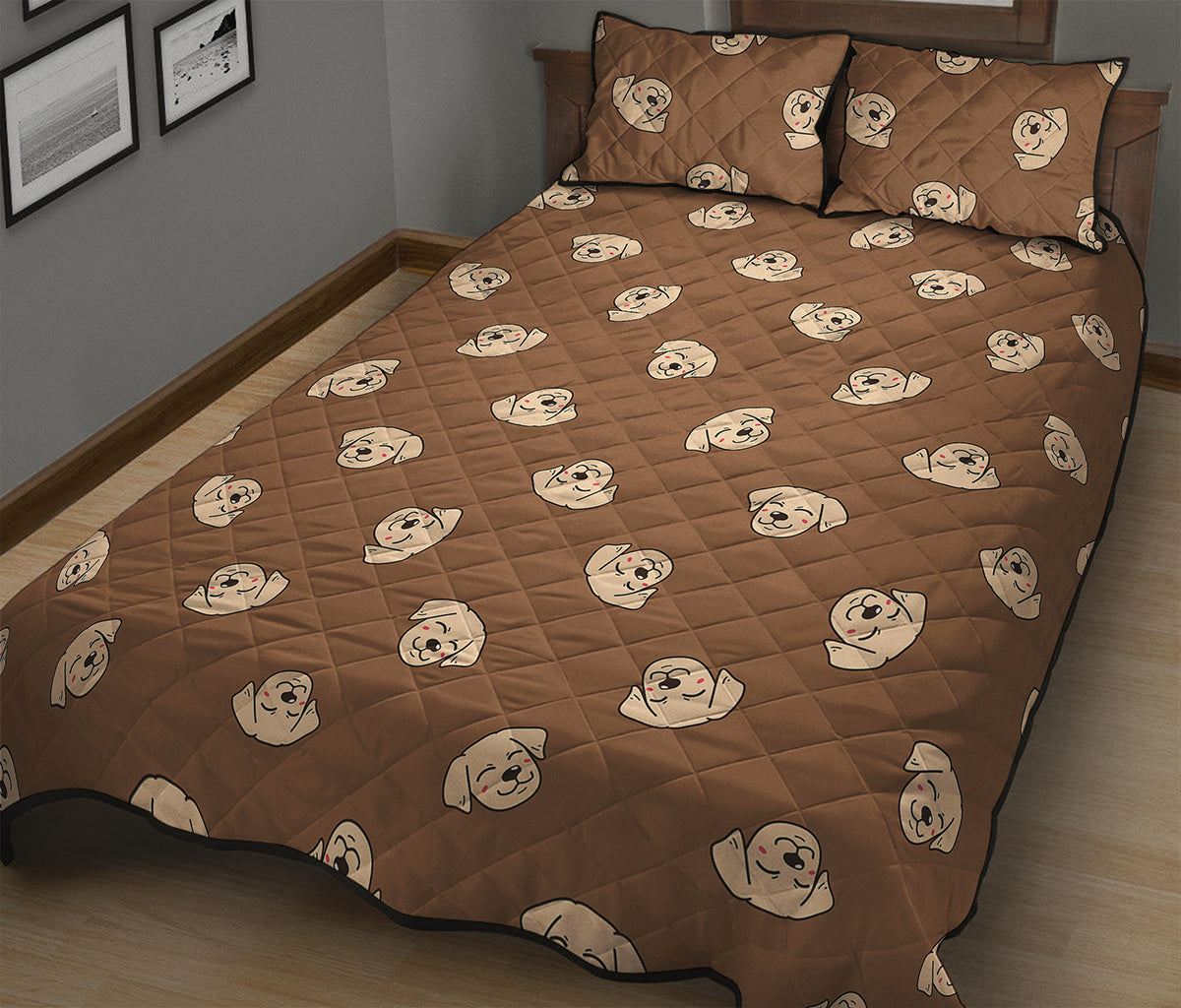 Happy Labrador Retriever Pattern Print Quilt Bed Set