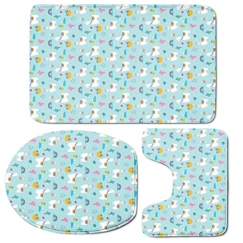 Happy Llama And Cactus Pattern Print 3 Piece Bath Mat Set