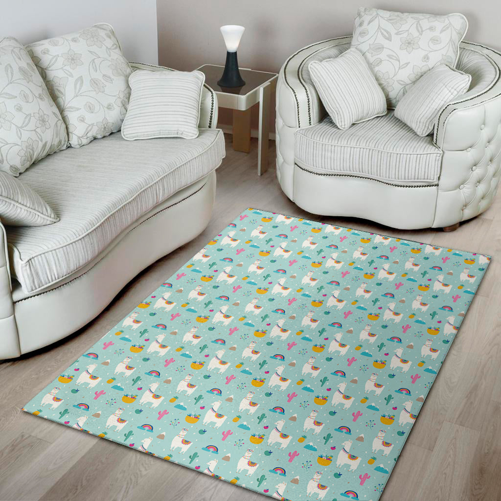 Happy Llama And Cactus Pattern Print Area Rug