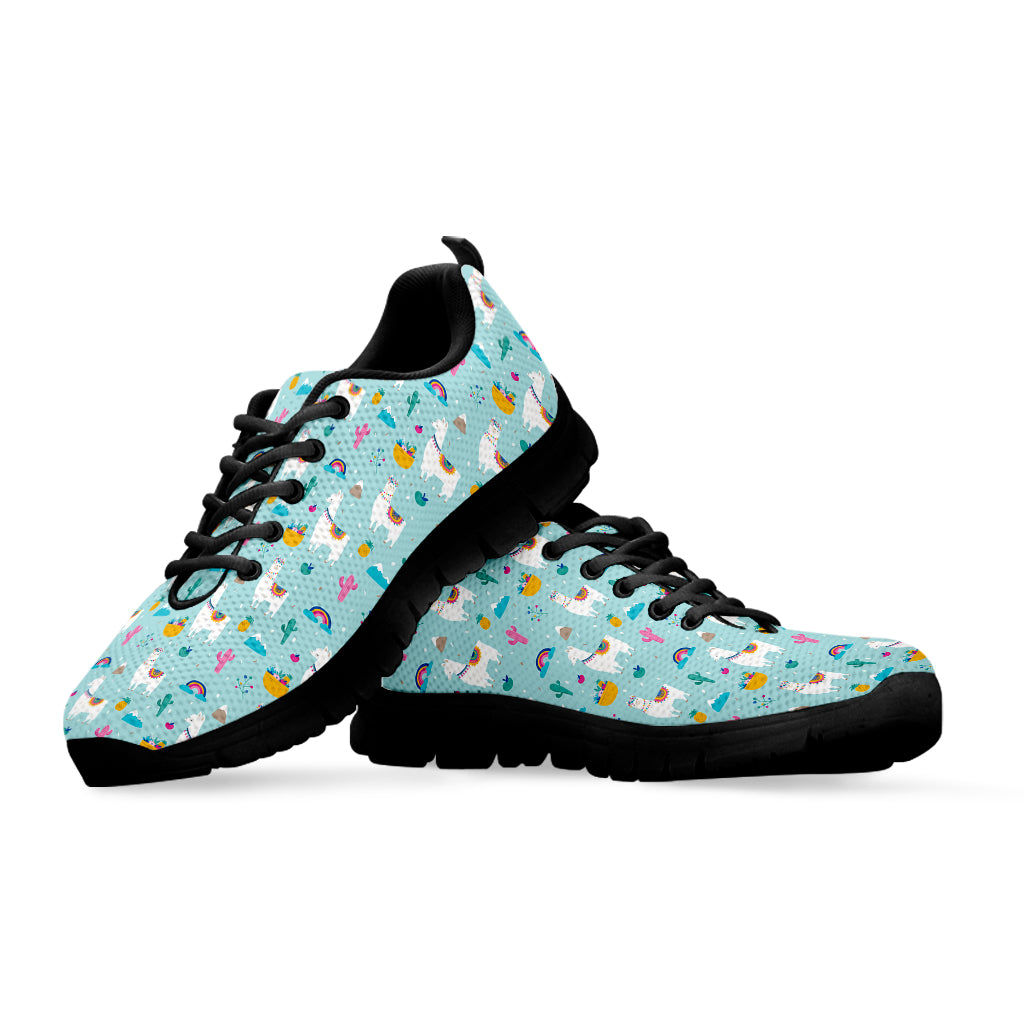 Happy Llama And Cactus Pattern Print Black Sneakers