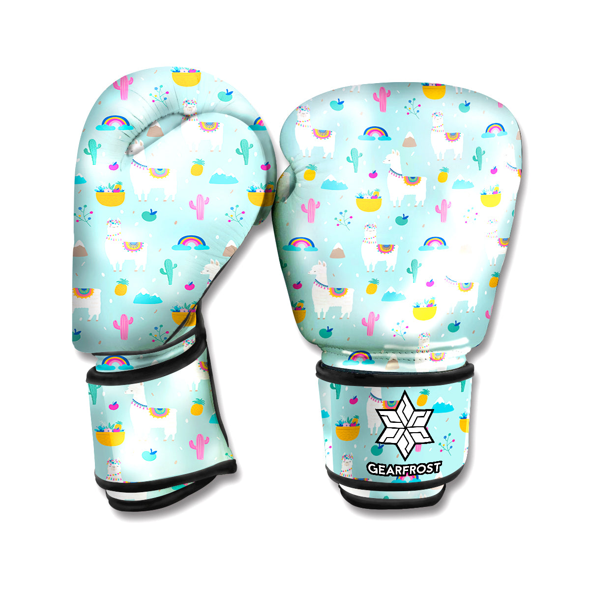 Happy Llama And Cactus Pattern Print Boxing Gloves