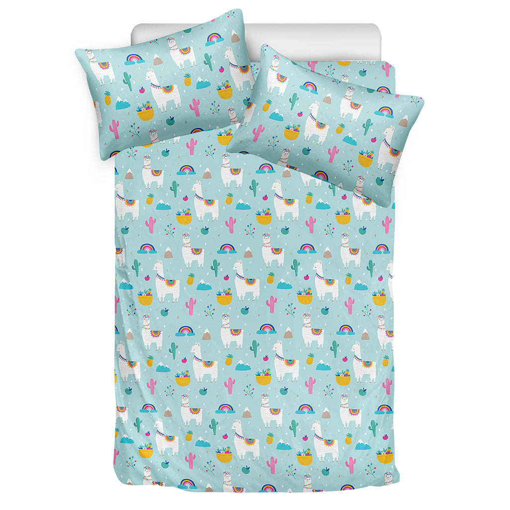 Happy Llama And Cactus Pattern Print Duvet Cover Bedding Set