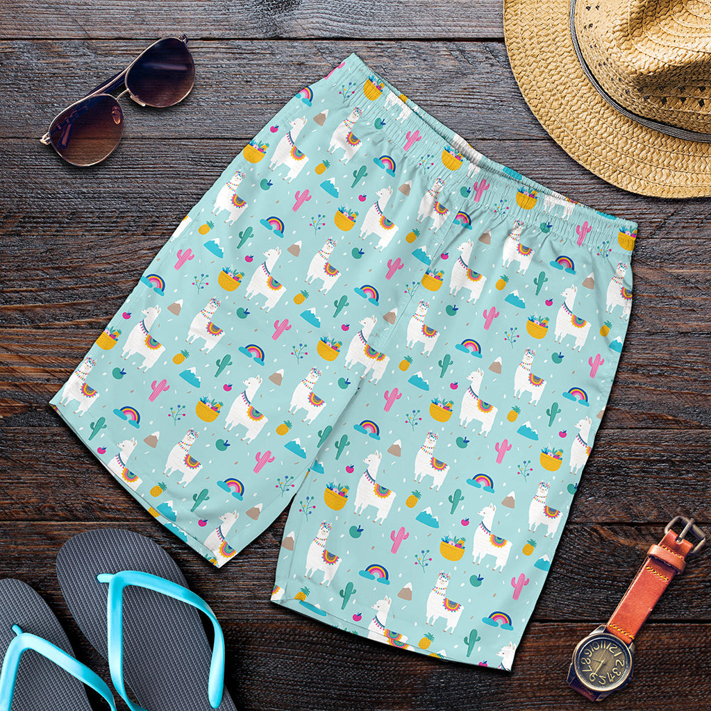 Happy Llama And Cactus Pattern Print Men's Shorts
