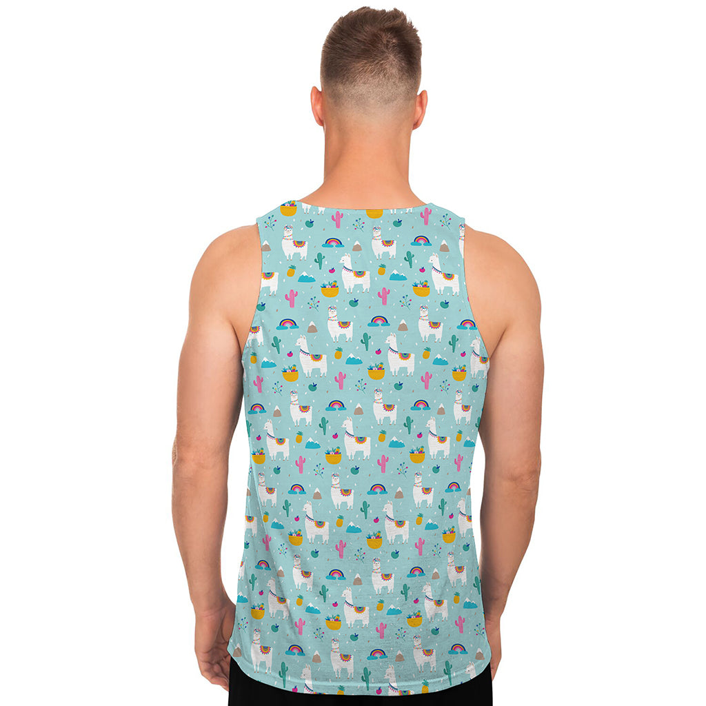 Happy Llama And Cactus Pattern Print Men's Tank Top