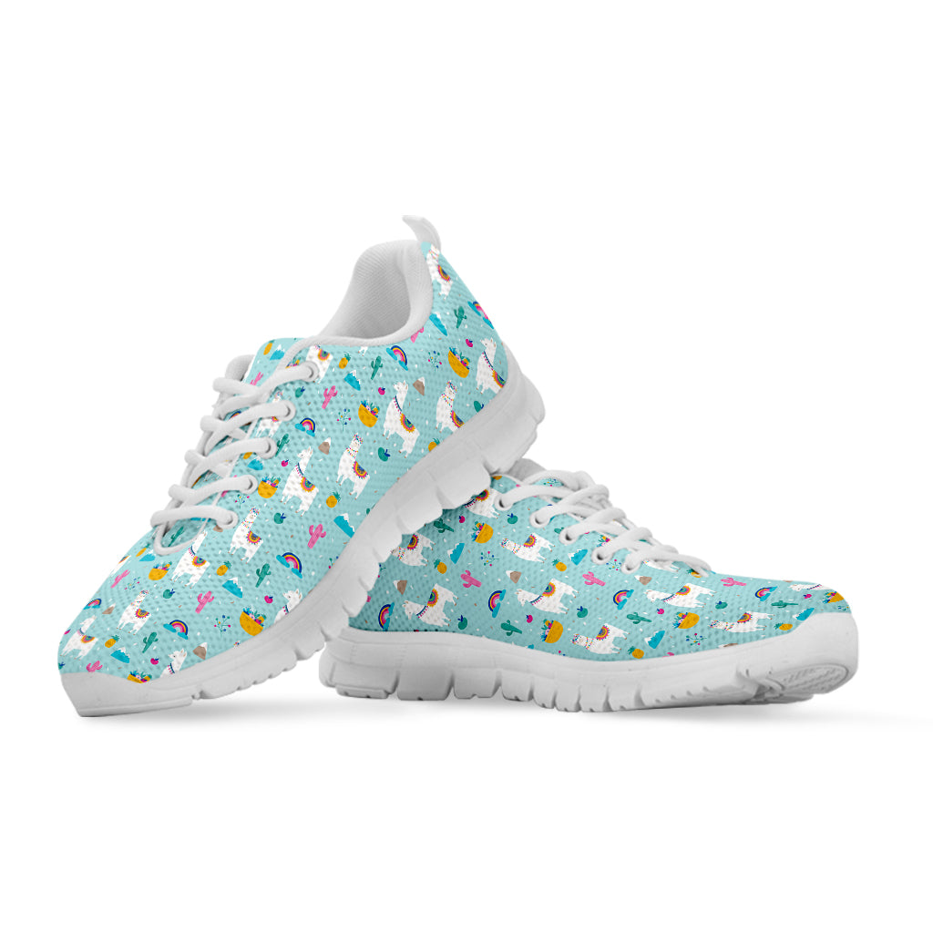 Happy Llama And Cactus Pattern Print White Sneakers