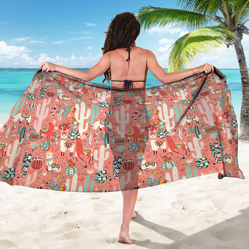 Happy Llama Pattern Print Beach Sarong Wrap